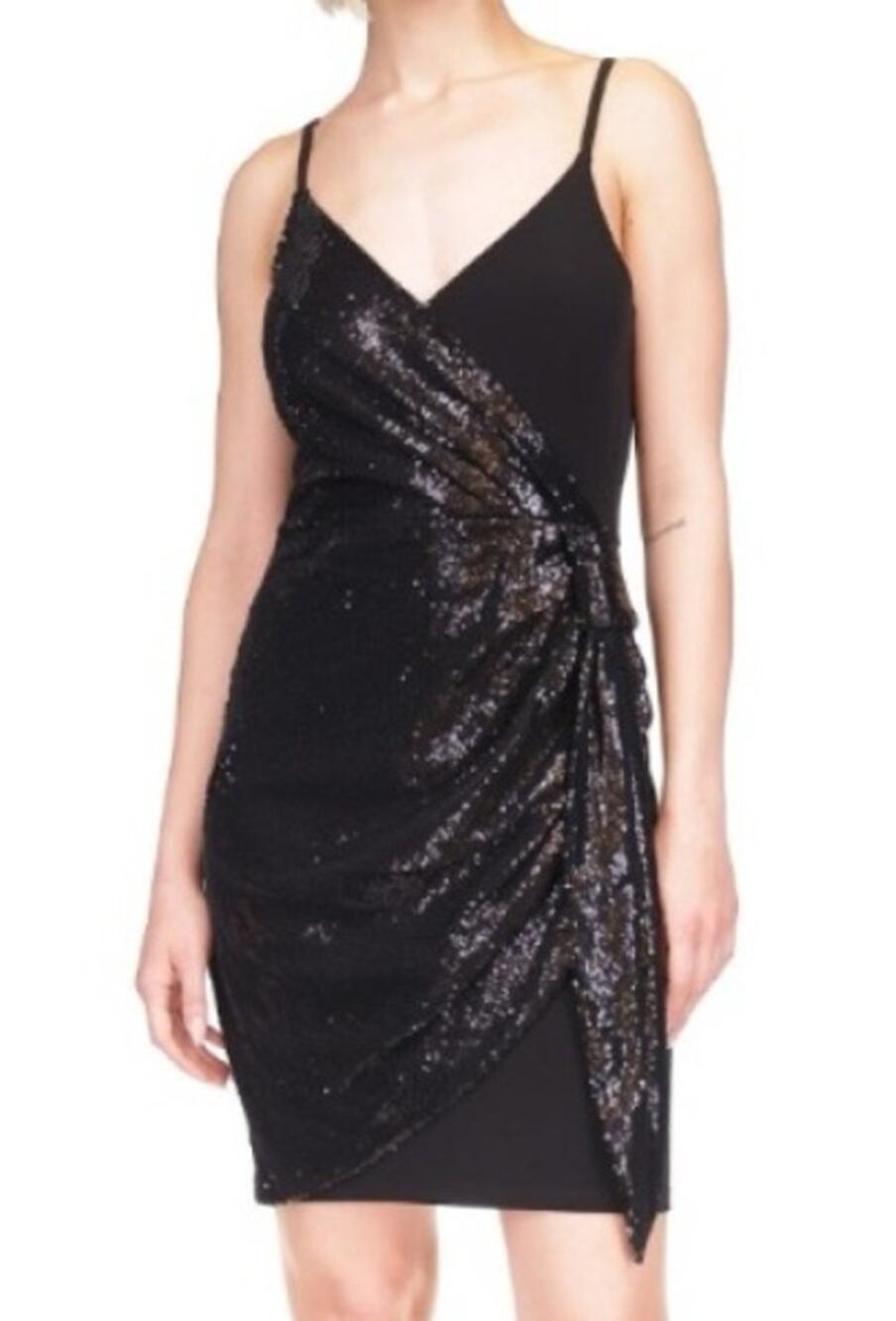 Michael Kors Sequin Matte Jersey Sleeveless Faux Wrap Mini Dress Size M